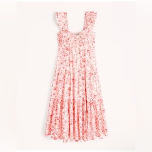 Abercrombie Ruched Flutter Sleeve Maxi Dress - Pink Floral - Size Small